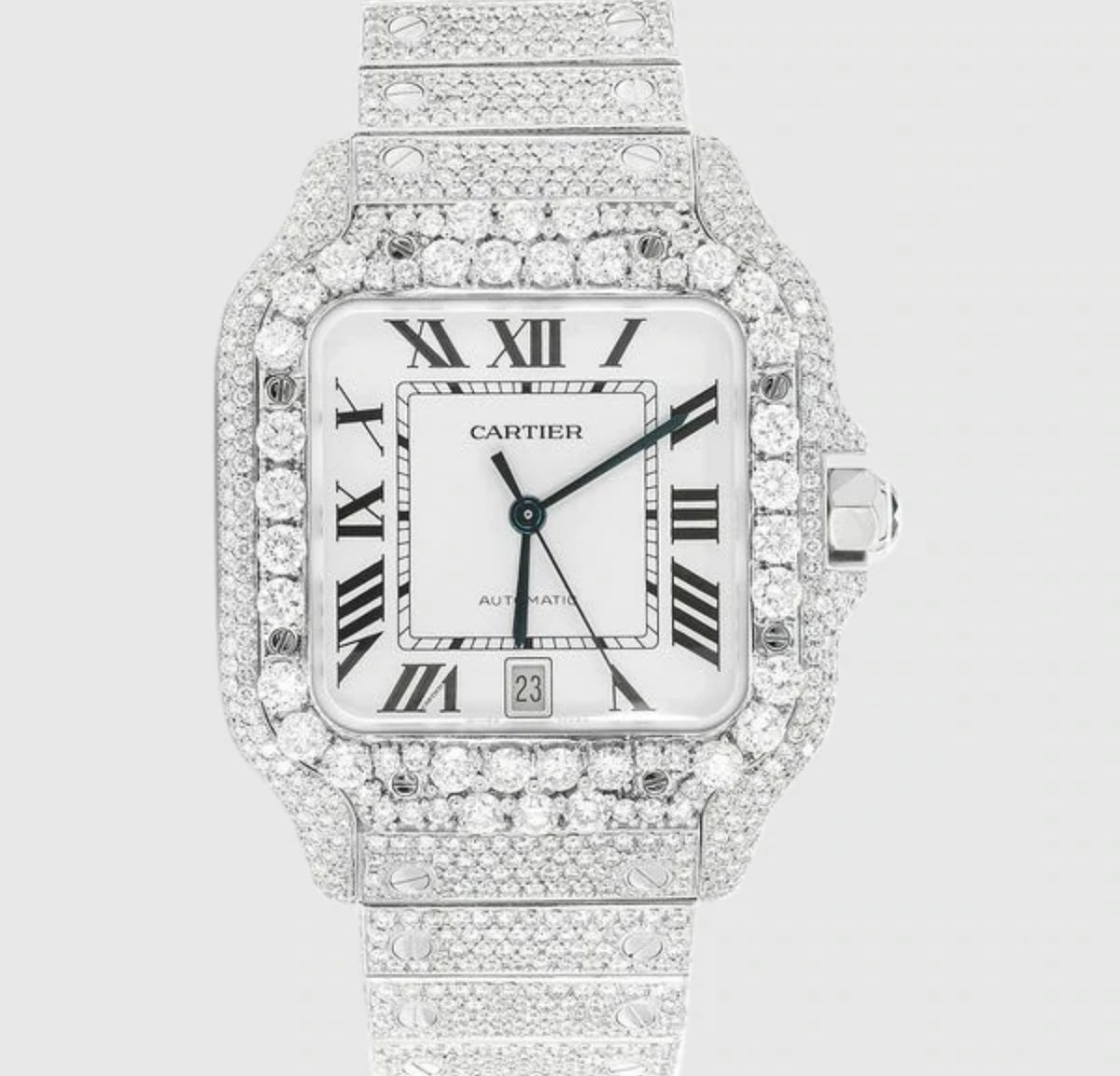 ICED OUT CARTIER SANTOS 40MM DIAMOND WATCH 20.6CT. Lightshow Jewelry