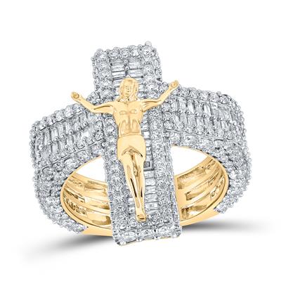 10kt Yellow Gold Mens Baguette Diamond Jesus Cross Ring 4-1/2 Cttw – Gold N  Diamonds